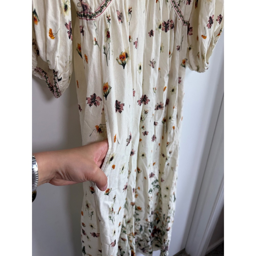 Max Studio London Floral Maxi Dress Cream Embroidered V-Neck Balloon Sleeve - Picture 5 of 10